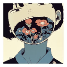 沈黙の華 - 超現実主義グラフィックアートポスター