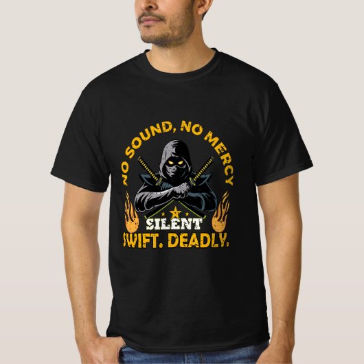 沈黙は慈悲無し ニンジャTシャツ - 静かなる速やかな死 Tシャツ (正面)