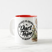 沈黙は黄金、ダクトテープは銀セラミックマグカップ ツートーンマグカップ (正面左)