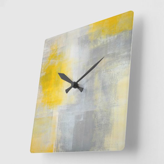 「沈黙」の灰色および黄色の抽象美術 スクエア壁時計 (傾斜)