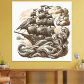 沖の帆船 – ヴィンテージ刻印 キャンバスプリント (インサイチュ (リビング))