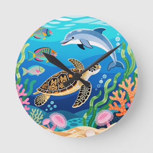 沖縄の海の生き物 ラウンド壁時計 (正面)