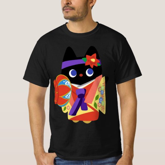 沖縄の着物猫 Tシャツ (正面)