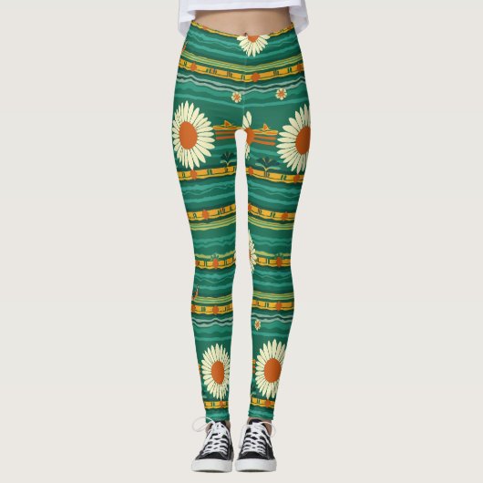 沖縄レール鳥の継ぎ目なしパターン レギンス (正面)