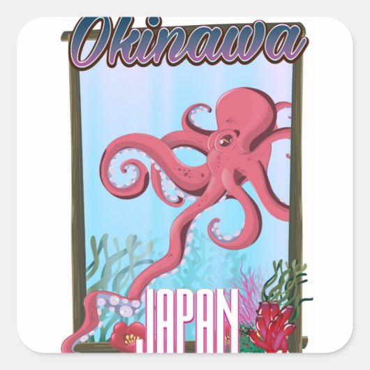 沖縄日本いか旅行ポスター スクエアシール (正面)