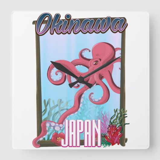 沖縄日本いか旅行ポスター スクエア壁時計 (正面)