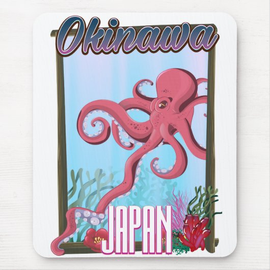 沖縄日本いか旅行ポスター マウスパッド (正面)