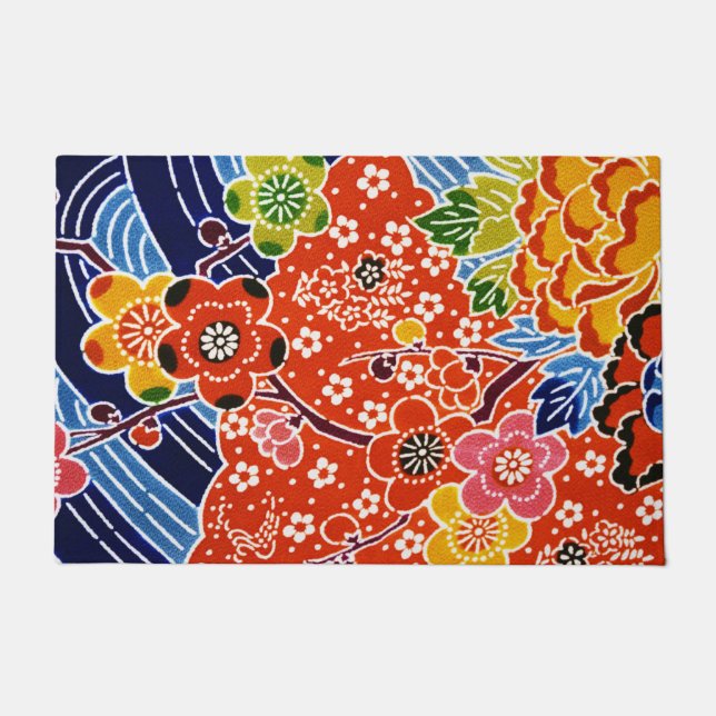 沖縄日本の染料（紅型） ドアマット (正面)