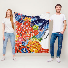 沖縄日本の染料（紅型） フリースブランケット