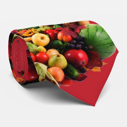 沢山の秋の果物と野菜の角 ネクタイ (ロール)