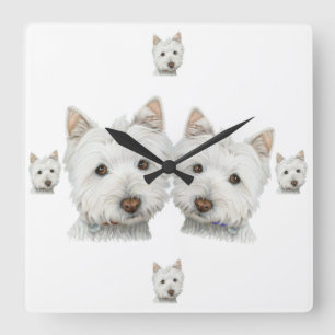 沢山のWestie犬! 柱時計 スクエア壁時計