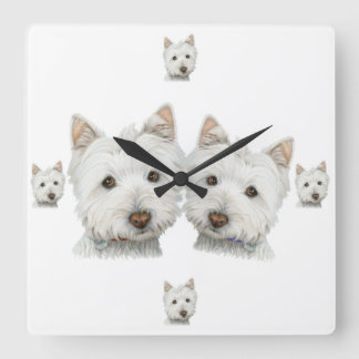 沢山のWestie犬! 柱時計 スクエア壁時計