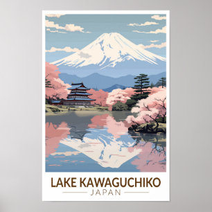 河口湖 日本 旅行 アート ヴィンテージ ポスター