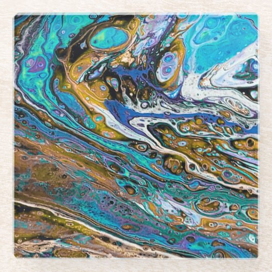 河川ビーチ、水と石の抽象芸術 ガラスコースター (正面)