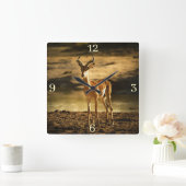 河川敷のアフリカ野生生物インパラ スクエア壁時計 (ホーム)