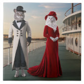 河川船猫装飾瓦 タイル (正面)