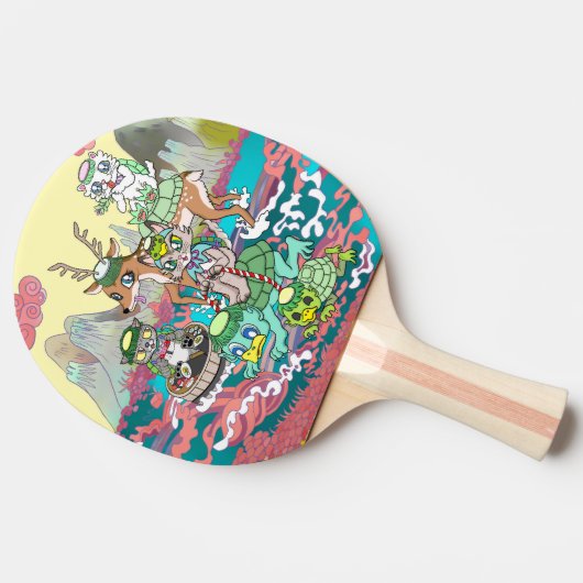 河童＆３ニャン＆鹿 卓球ラケット (横)