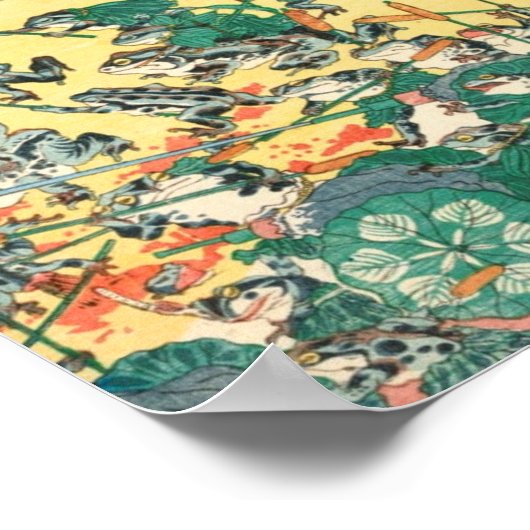 河鍋暁斎のおしゃれなカエルの戦い ポスター (角)