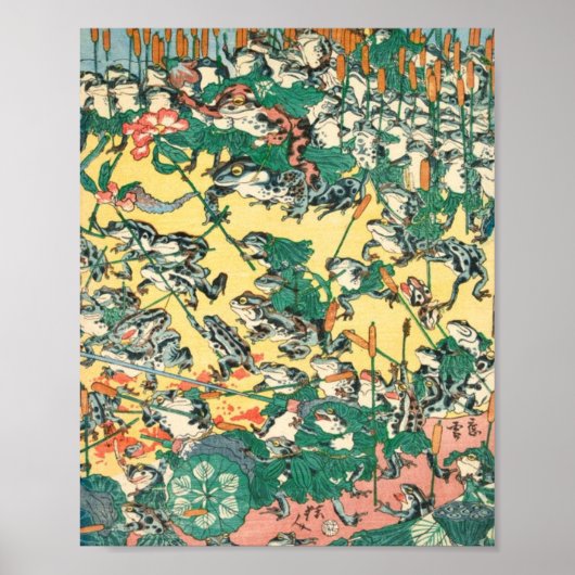 河鍋暁斎のおしゃれなカエルの戦い ポスター (正面)