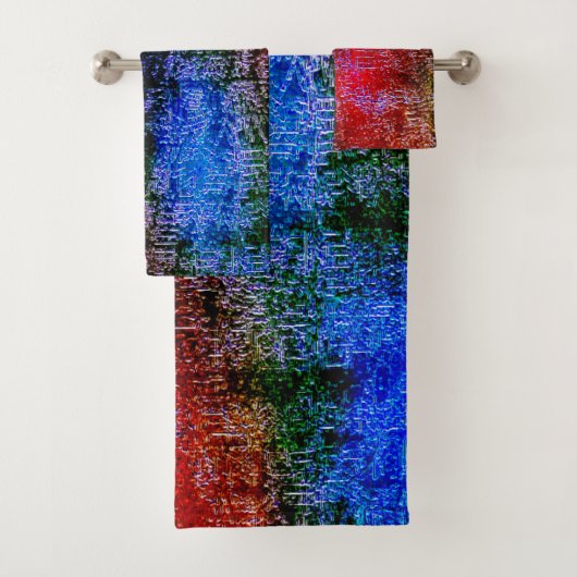 油で皮を剥いた赤と青の材絵を描料 バスタオルセット (インサイチュ)