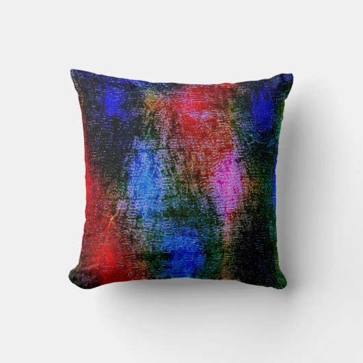 油で皮を剥いた青と赤の材絵を描料 クッション (正面)