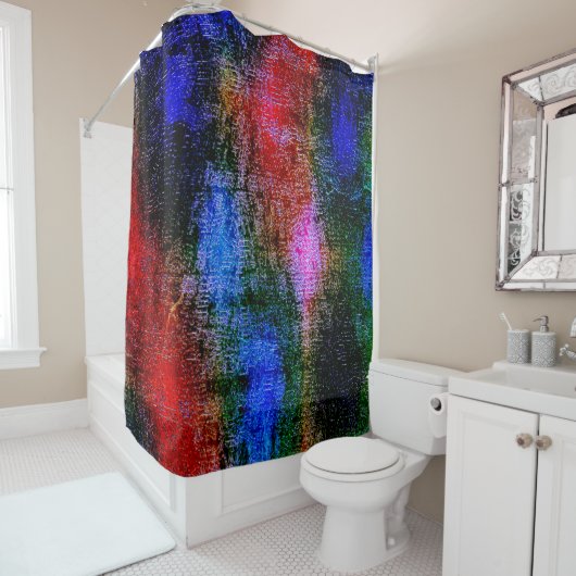 油で皮を剥いた青と赤の材絵を描料 シャワーカーテン (インサイチュ)