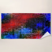 油で皮を剥いた青と赤の材絵を描料 ビーチタオル (正面)
