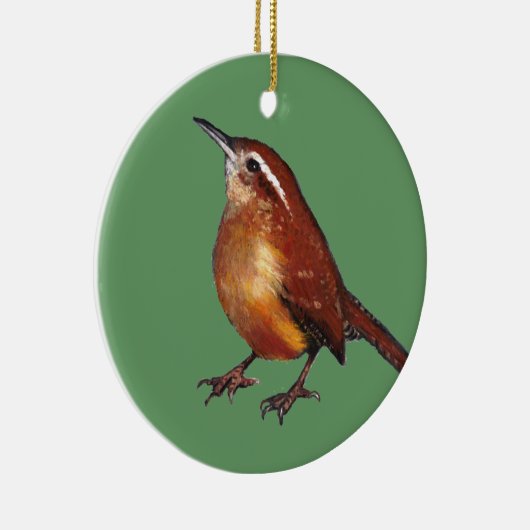 油のパステルのカロライナミソサザイ: 鳥、野性生物の芸術 セラミックオーナメント (右)