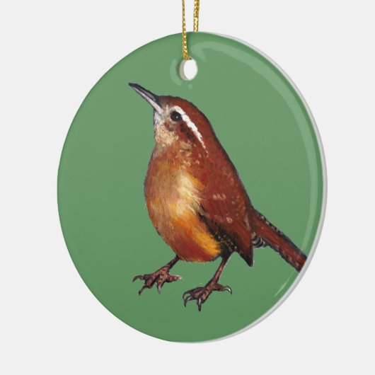 油のパステルのカロライナミソサザイ: 鳥、野性生物の芸術 セラミックオーナメント (左)