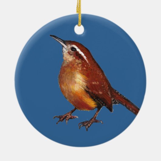 油のパステルのカロライナミソサザイ: 鳥、野性生物の芸術 セラミックオーナメント (裏面)