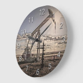 油のポンピングユニットの青空の雲 ラージ壁時計 (傾斜)