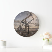 油のポンピングユニットの青空の雲 ラージ壁時計 (ホーム)