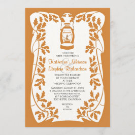 油のランタンおよびオークの木の葉の結婚式招待状 招待状