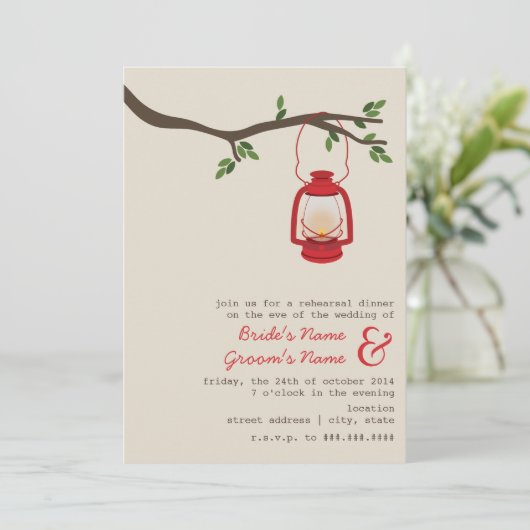 油のランタンの荒野のキャンプのリハーサルの夕食 招待状 (スタンド正面)