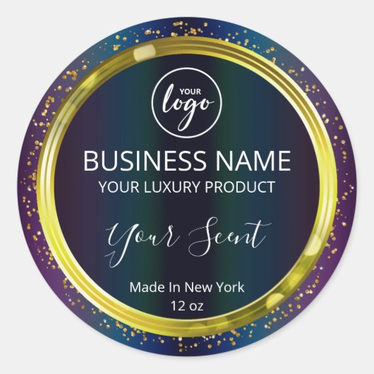 油の色の付いた金ゴールドグリッター製品ラベル ラウンドシール (正面)