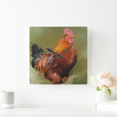 油の色彩の鮮やかな鶏の台所時計 スクエア壁時計 (ホーム)