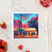 油ガスリグアットサンセットキャトルとアメリカ国旗2 スタンダードカクテルナプキン (インサイチュ)