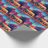 油ガスリグアットサンセットキャトルとアメリカ国旗2 ラッピングペーパー (角)