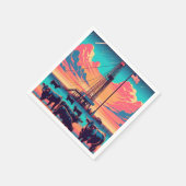 油ガスリグアットサンセットキャトルとアメリカ国旗 スタンダードカクテルナプキン (角)