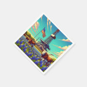 油ガスリグロングホーン牛とアメリカ国旗 スタンダードカクテルナプキン (角)