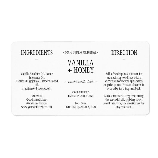 油シンプルエッセンシャルボトルラップのまわりに ラベル (正面)