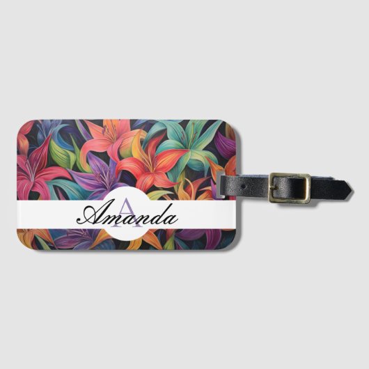 油パステルリリカラフルーフラワーパターンモノグラーム ラゲッジタグ (正面横)