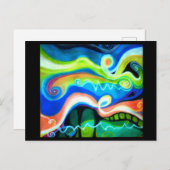 油パステル抽象芸術はがき |舌で歌う ポストカード (正面/裏面)