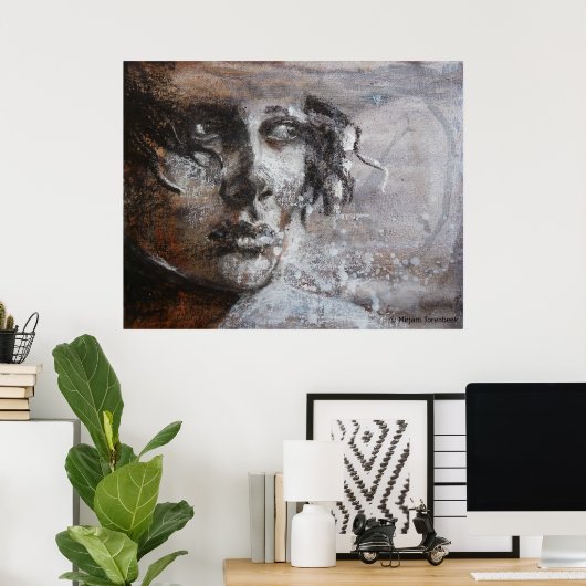 油パステル絵画セピアの暖色 ポスター (ホームオフィス)