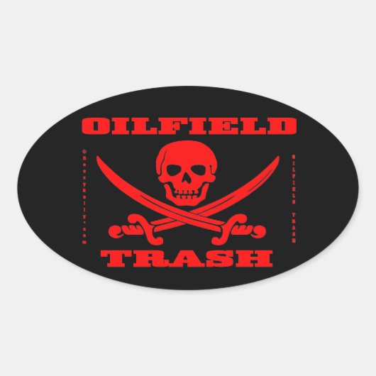 油フィールドゴミ,スカルとクロスボーン,ラフネック 楕円形シール (正面)