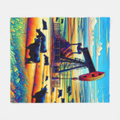 油ポンプカラフルジャッキ牛の野外 フリースブランケット (正面(横))