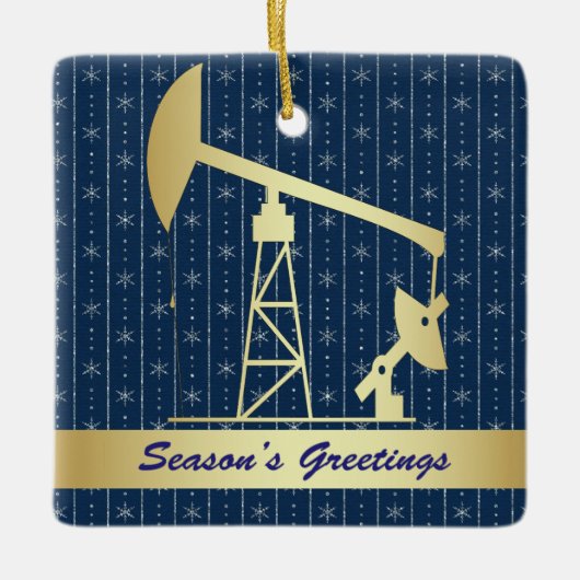 油ポンプジャッククリスマス セラミックオーナメント (正面)