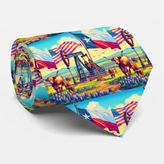 油ポンプジャックテキサス州アメリカ国旗のロングホーン・ステア ネクタイ (ロール)