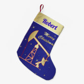 油ポンプジャックメリークリスマスブルー スモールクリスマスストッキング (正面 (吊り時))