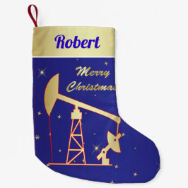 油ポンプジャックメリークリスマスブルー スモールクリスマスストッキング